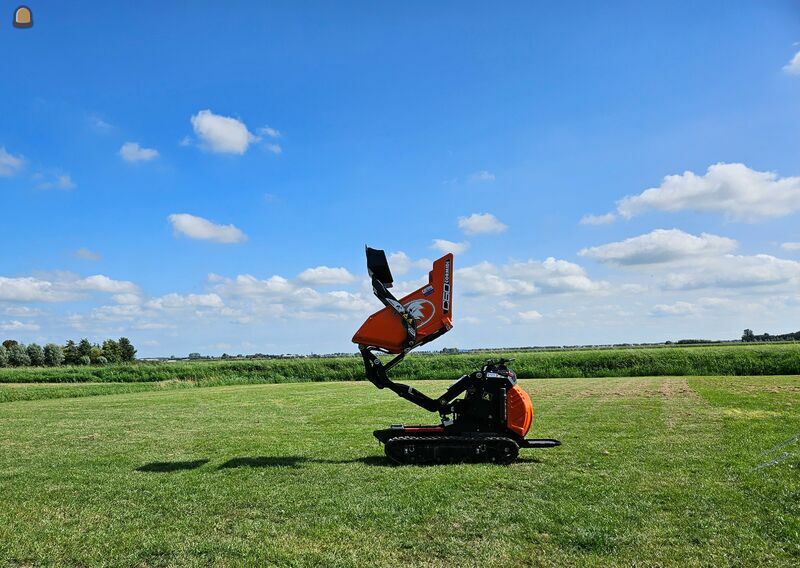 Mini rupsdumper met schep en hoogkiepbak